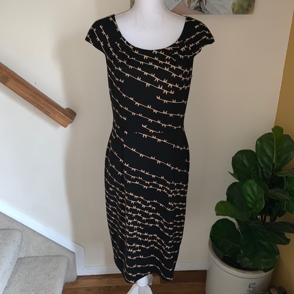 David Meister Black Tan Sheath Career Party Dress